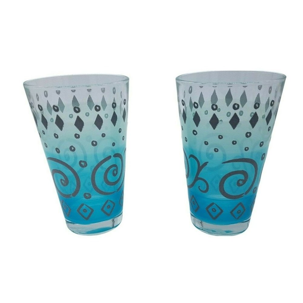 CERVE Drinking Glass Turquoise Embossed Pattern MCM Made in Italy  10 oz